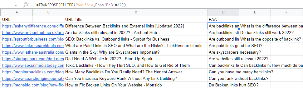 transpose filter keyword research