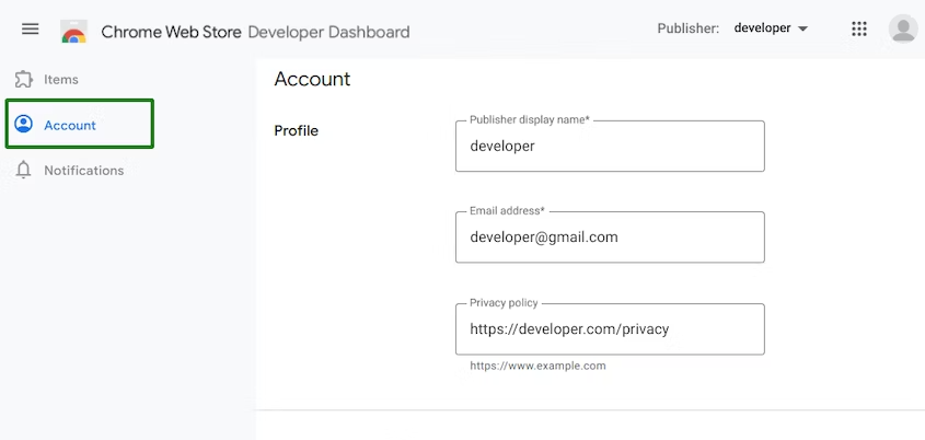 Create chrome dev account