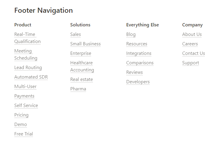 Footer navigation Notion