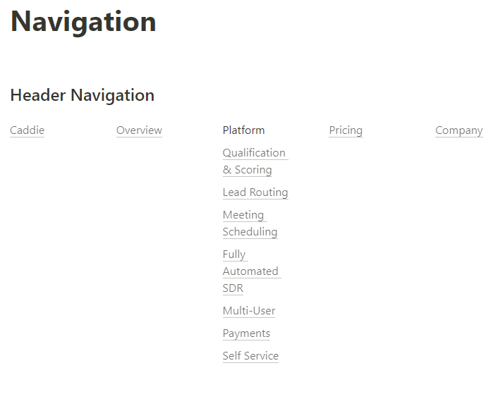 Header navigation Notion