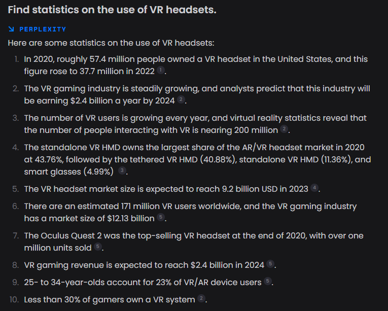 Find statistics on the use of VR headsets