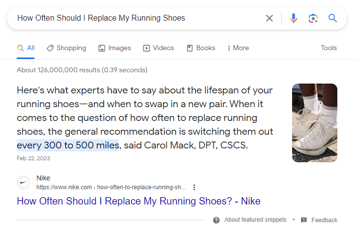 Nike Featured Snippets