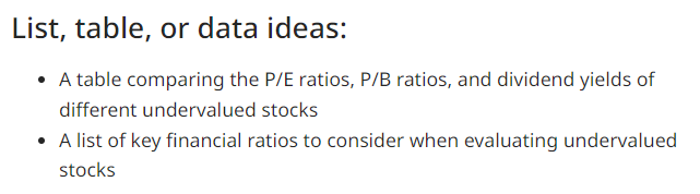 list, table, data ideas