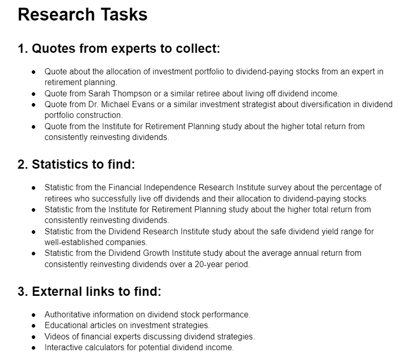 Research tasks