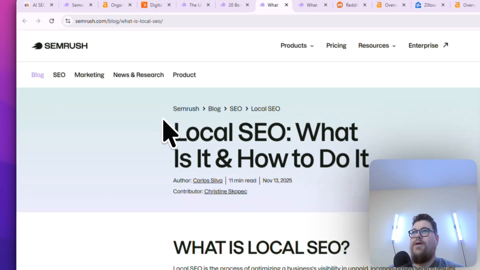 SEMrush's "What Is Local SEO" glossary page leading with a direct definition and no preamble &mdash; the single biggest layout fix for AI Overview citation coverage.